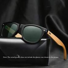 时尚竹木时尚眼镜，坚固的竹木框架，经典铆钉装饰设计，男女通用方形复古时尚眼镜，适合驾驶、钓鱼、户外活动，品牌设计师时尚眼镜，男女皆宜，旅行、街头、旅游，黑色镜框配冰蓝色镜面镜片，保护（注意：不含眼镜盒） - 1502z - 查看 4