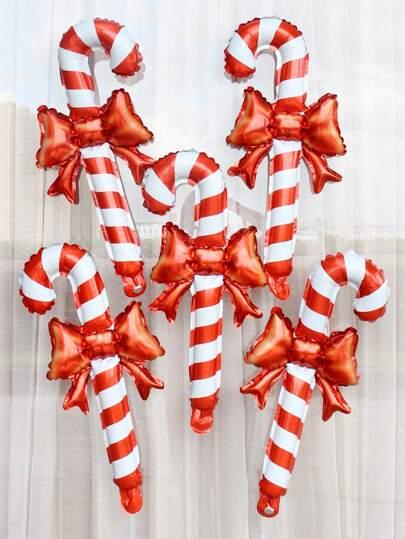 5pcs Metallic Color Christmas Candy Cane Shape Big Foil Balloons Set, Christmas