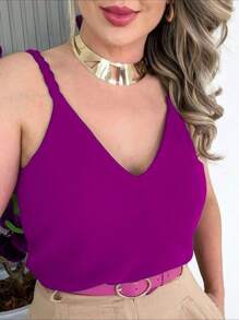 WOMEN'S BLOUSE WITH WIDE BRAIDED STRAP DUNE V-NECK SIMPLE BASIC - Rosa Roja - Ver 2