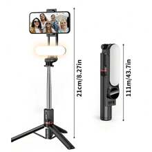 Stable Selfie Stick Tripod With Fill Light, 44 Inch Extendable Selfie Stick With Wireless Remote And Tripod Stand 360 Rotation For IPhone 15/14/13/12/11 Pro/XS Max/XS/XR/X/8/7, And Smartphone - 黑色 - 查看 8