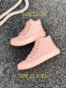 White Canvas Shoes, Mid-Top Sneakers For Kids, Spring & Fall, Korean Style, Minimalist Design, Boys & Girls - Pink - View 5