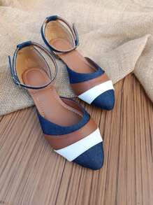 KIT 2 Pairs Salome Sandals Flat Pointed Toe Comfortable Elegant Casual Women's Black White Caramel Jeans Moda Gringa Promotion - 藏蓝色 - 查看 7