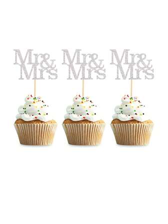 12 Stück Mr & Mrs Cupcake Picker Gold Glitzer Hochzeit Cupcake Topper Bridal-Shower Party Zubehör, Weihnachten