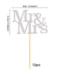 12 chiếc tăm cắm bánh cupcake hình ông bà lấp lánh vàng dùng để trang trí bánh cupcake cho tiệc cưới, tiệc mừng cô dâu, Giáng sinh - Bạc - Xem 2