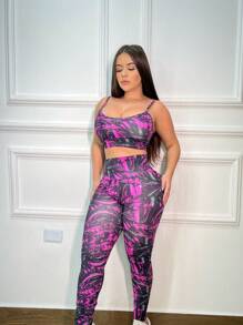 Women's Set For The Gym Solid Polka Dot Military Camouflage - 紫色 - 查看 3