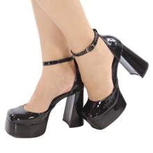 Women's Sandal Varnish Half Paw Fashion Evangelical Thick Heel 12cm Modern Luxury Non-Slip - 黑色 - 查看 2