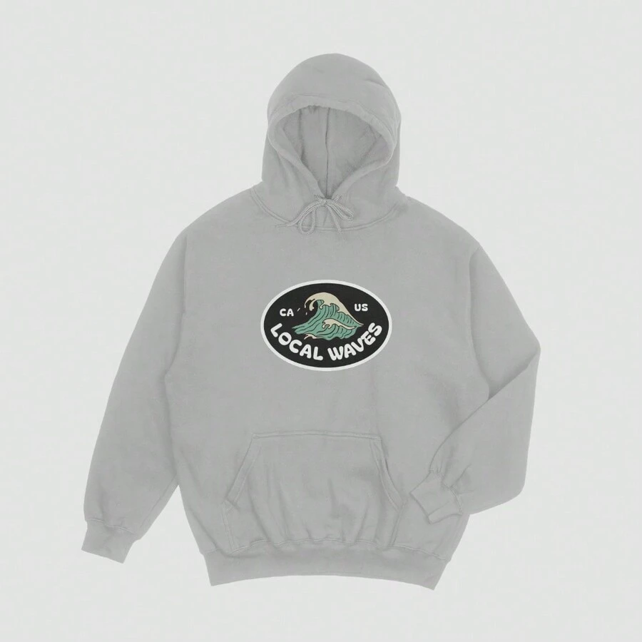 JRMOLETOM Cold Weather Blouse Women's Sweatshirt Coat Jacket Hood Pocket Local Waves Unisex Printed Hooded Cotton - 灰色 - 查看 1