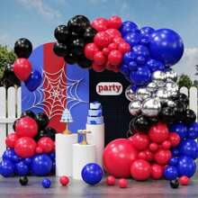 H.L.BALLOON 101 件哑光红色、黑色和皇家蓝色乳胶气球花环拱门套件，非常适合超级英雄派对、生日派对、派对、毕业派对、教室装饰、圣诞节 - 彩色 - 查看 3