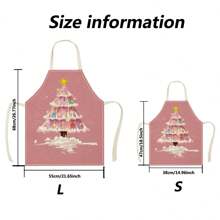 1 件圣诞树和雪人 3D 图案亚麻围裙，适合家庭烹饪、厨房穿着和烹饪爱好者 - 彩色 - 查看 3
