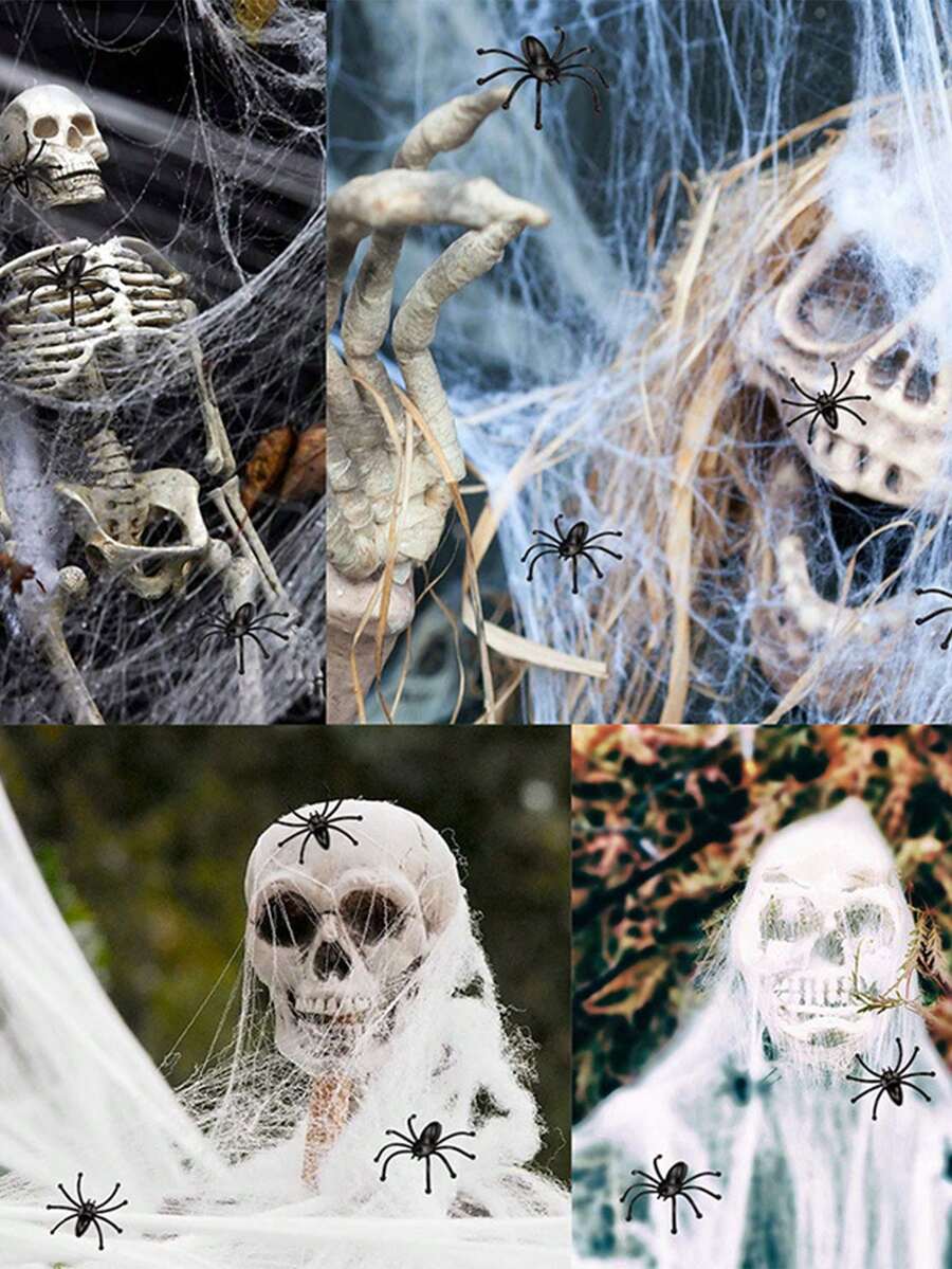 100g/40g Spider & Small Spiders Halloween Spider Web Spider Silk Spider Party Haunted House Decoration Props - Multicolor - View 1