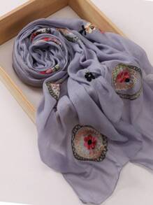 1 件刺绣花卉轻质透气围巾，复古风格防风披肩女式头巾 - 彩色 - 查看 15
