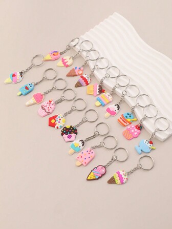 20/22/24/36pcs Cartoon Ice Cream Keychain, Suitable For Party Favors, Holiday Items, Back To School Gifts