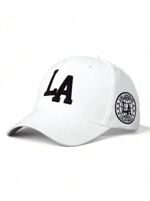 1 pieza Gorra de béisbol con gráfico LA bordado, sombrero visera suave para exteriores, ala ajustable para hombres y mujeres, primavera otoño viaje playa resort, estilo Y2K