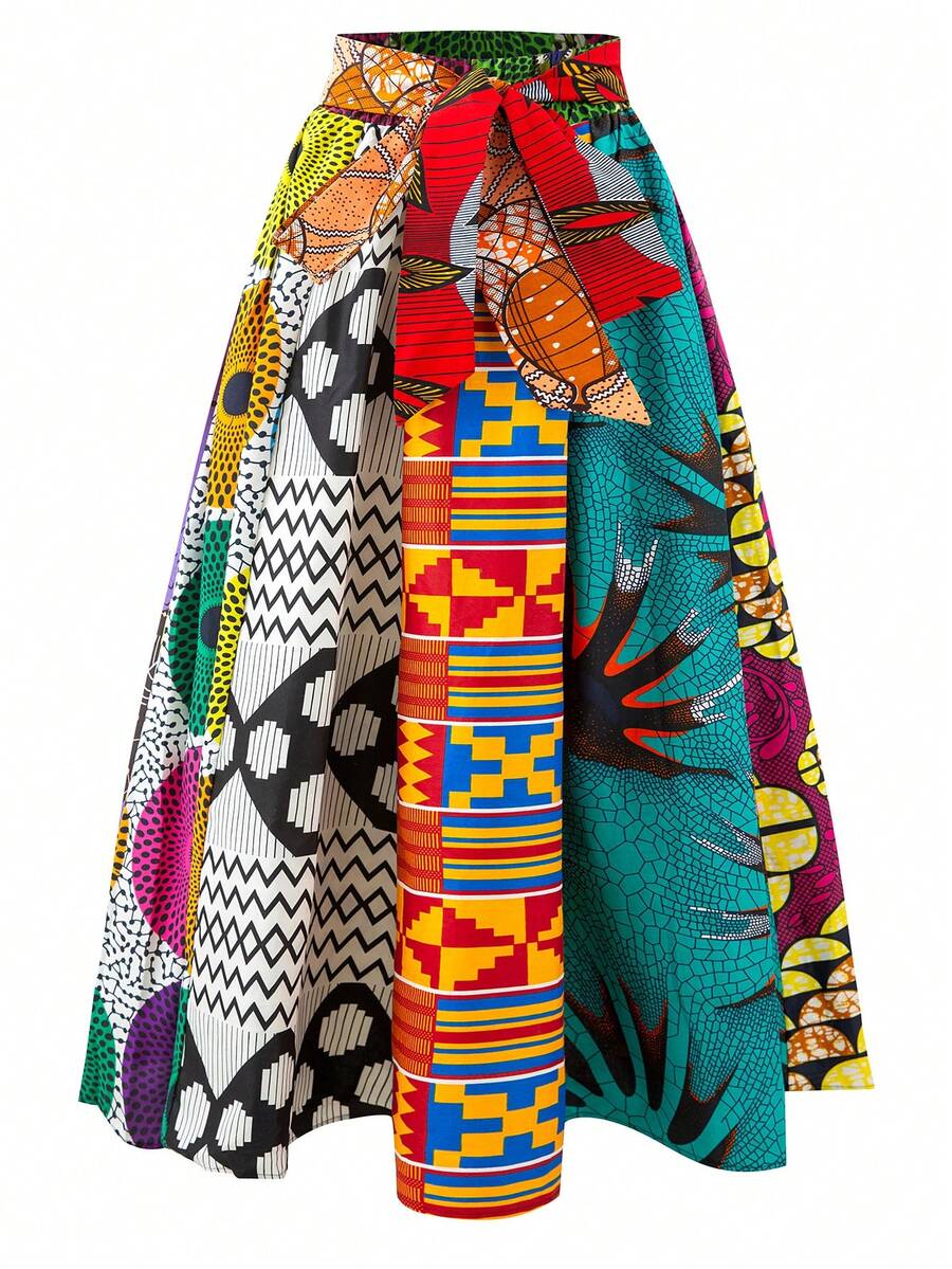 African Ankara Skirt For Women Mix Wax Random Print - Multicolor - View 1
