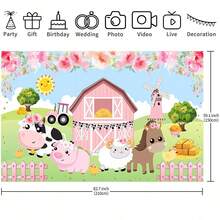 1 PIEZA Pancarta de fondo para fiesta de cumpleaños con tema de granja, 82.7 * 59.1/59.1 * 39.4/39.4 * 29.5 pulgadas con flores, vaca, lechón, cordero, decoración de fondo para fiesta de cumpleaños con tema de animales de granja, adecuada para fiesta de cumpleaños, mesa de pastel, fotomatón, sala de estar, dormitorio, estudio fotográfico, escena de transmisión en vivo, decoración de fondo de fiesta, suministros de regalo - Multicolor - Ver 14