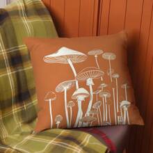 1pc effen oranje paddenstoelpatroon sierkussenhoes, enkelzijdig bedrukt koraalfleece materiaal, 45*45cm/18*18inch kussenhoes geschikt voor moderne inrichting, woonkamer, geschenken