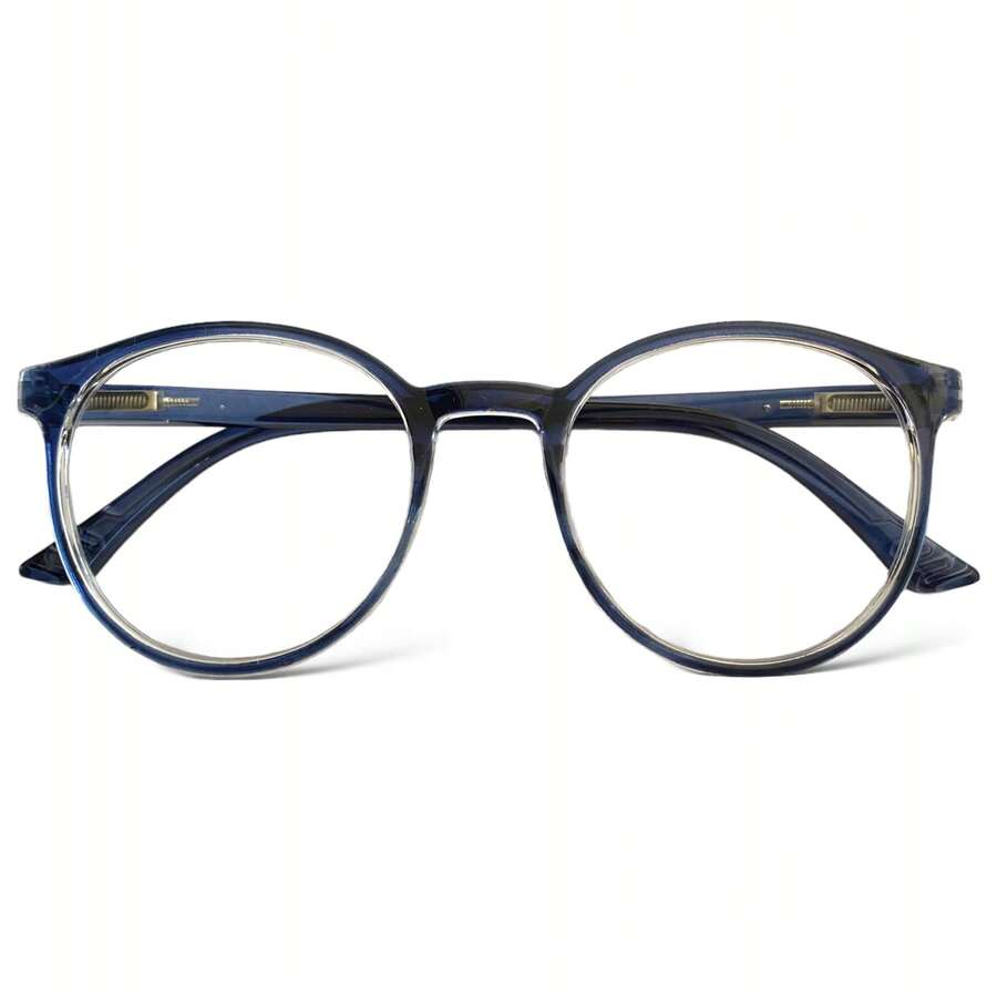 Men's Glasses Frame Without Prescription Flexible Round - Blue With Transparent - View 1