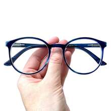 Men's Glasses Frame Without Prescription Flexible Round - Blue With Transparent - View 4