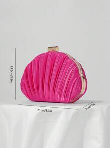 缎面褶皱盒形晚宴包、宴会包、礼服包、舞会手包、链带单肩包、婚礼钱包 - 玫紅色 - 查看 8