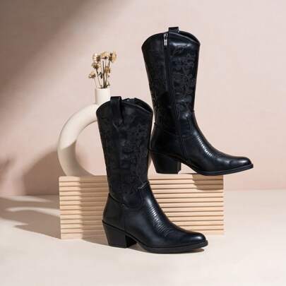 Comfyshoes Women's Embroided Cowboy Boots Point Toe Cowgirl Boots For Women