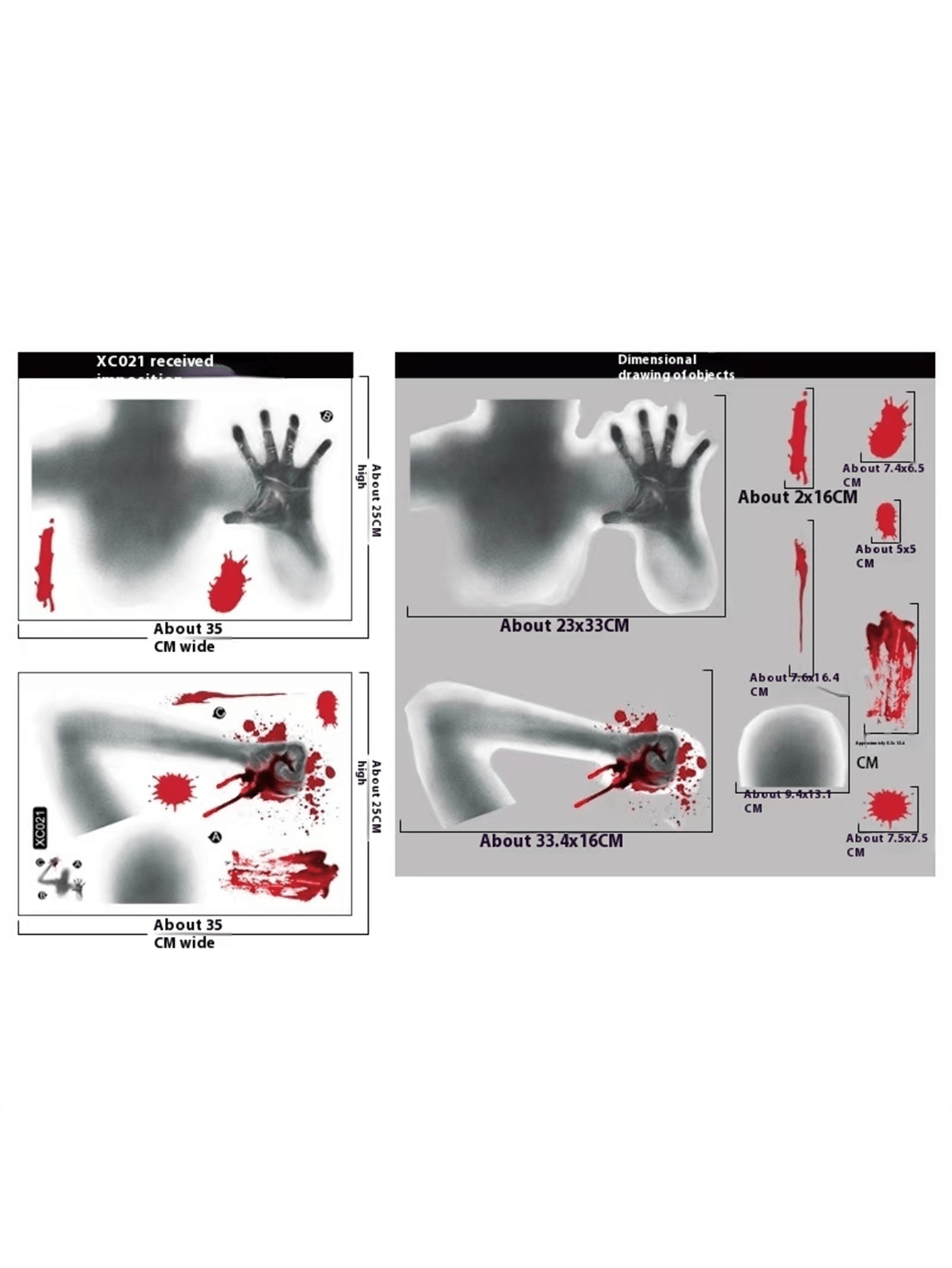 Halloween Decorative Glass Door Stickers, Terrifying Ghost Shadow Blood