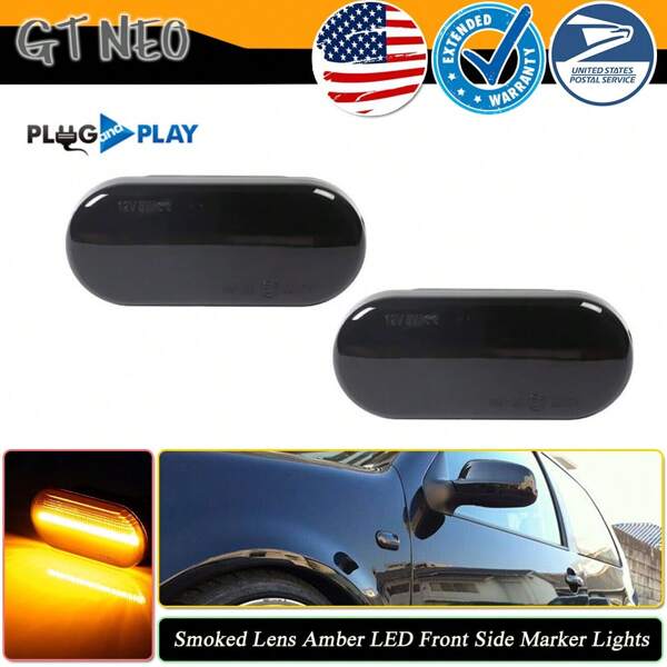 2pcs Smoked/Clear Lens Amber LED Front Fender Side Marker Lights For VW Golf Mk4 Bora Polo Jetta