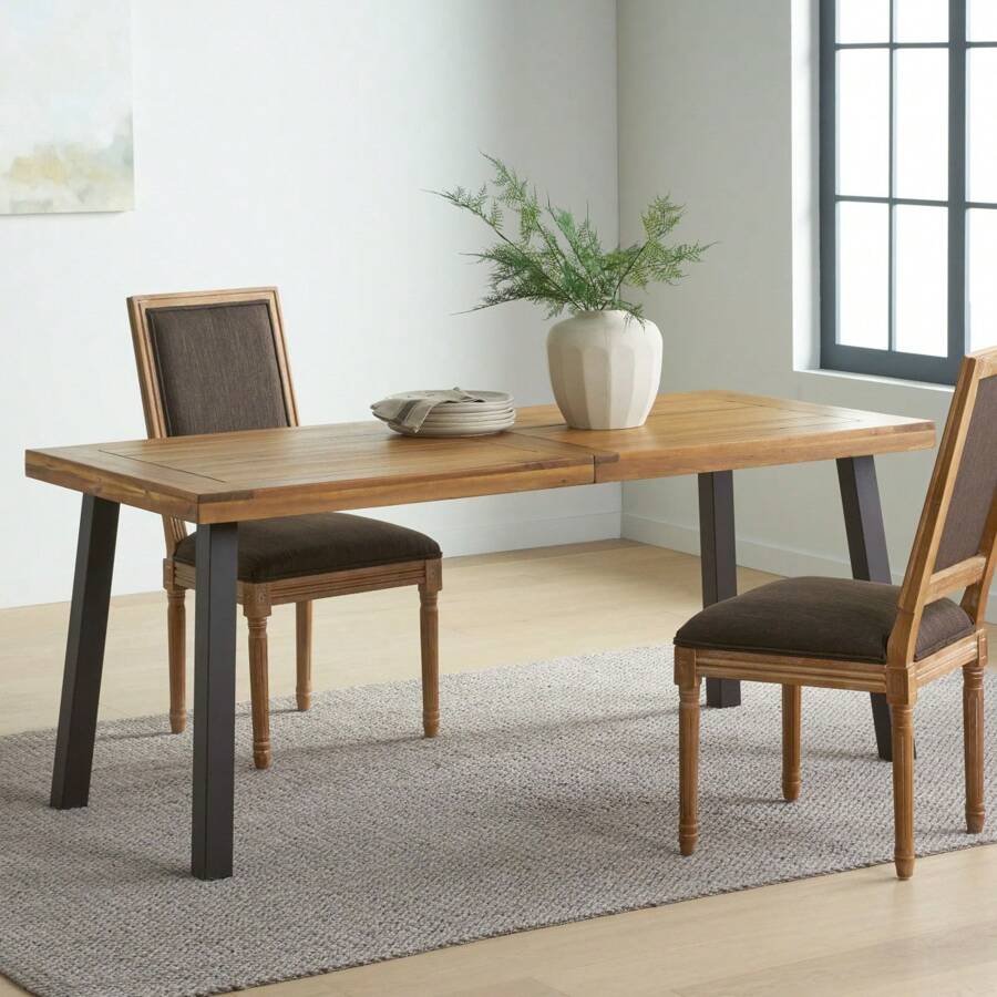 Della Acacia Wood Dining Table, Natural Stained With Rustic Metal, 32.25 In X 69 In X 29.5 In, Brown, Grey - 米色 - 查看 1