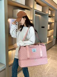 2pcs/Set Large Capacity Travel Tote Bag, Wet & Dry Separation Gym Bag, Weekend Overnight Shoulder Bag, Hospital Diaper Bag, Travel Bag, Vacation Bag, Weekend Bag, Overnight Bag, With Trolley Strap, Shoe Compartment, Carry-On Bag, Cosmetic Organizer, Suitable For Suitcase, Gym Bag, Travel Tote, Personal Bag, College Bag, Luggage Bag, Weekend Bag, Hospital Bag, Pink Winter Bag, School Supplies Bag - Pink - View 6