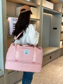 2pcs/Set Large Capacity Travel Tote Bag, Wet & Dry Separation Gym Bag, Weekend Overnight Shoulder Bag, Hospital Diaper Bag, Travel Bag, Vacation Bag, Weekend Bag, Overnight Bag, With Trolley Strap, Shoe Compartment, Carry-On Bag, Cosmetic Organizer, Suitable For Suitcase, Gym Bag, Travel Tote, Personal Bag, College Bag, Luggage Bag, Weekend Bag, Hospital Bag, Pink Winter Bag, School Supplies Bag - Pink - View 5