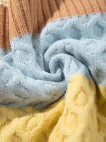 Men's Fashion Loose Fit Casual Sports Collegiate Vintage Color Block Striped Diamond Textured Knitted Sweater With Ribbed Details, Autumn Winter