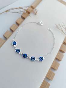 Pulseira Prata 925 Legítima Olho Grego Azul Escuro
