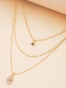 1pc Simple Evil Eye Multi-Layer Necklace Set For Women, Gift For Daily Wear, Vacation, Date - Yellow Gold - View 5