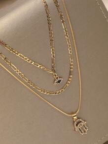 1pc Simple Evil Eye Multi-Layer Necklace Set For Women, Gift For Daily Wear, Vacation, Date - Yellow Gold - View 4