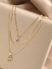 1pc Simple Evil Eye Multi-Layer Necklace Set For Women, Gift For Daily Wear, Vacation, Date - Yellow Gold - View 3