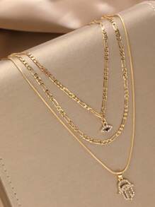 1pc Simple Evil Eye Multi-Layer Necklace Set For Women, Gift For Daily Wear, Vacation, Date - Yellow Gold - View 2