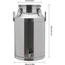 CNCEST Stainless Steel Milk Can 60L, Wine Pail 15.85 Gallon Milk Bucket, With Sealed Lid, Faucet, Handle, Metal Water Beverage Drink Dispenser Container - 銀色 - 查看 4