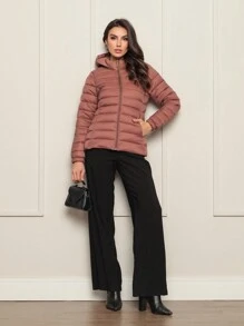 Women's Puffer Jacket Gominho Bobojaco Winter Fashion With Removable Hood - Chocolate Brown - View 2