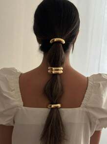 NAIZHU 1 pieza Banda de pelo negra redonda de 2 capas, elegante y lujosa, accesorios para el cabello con textura de metal de alta elasticidad - Multicolor - Ver 9