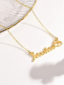 1PC Simple Stainless Steel Customized Name Necklace,Women's Silver Double Hollow Heart Pendant,45+5cm Chain Long Neck Chain Charms,Customized Jewelry,Valentine's Day Birthday Summer Vacation Accessories Gift - Gold - View 7