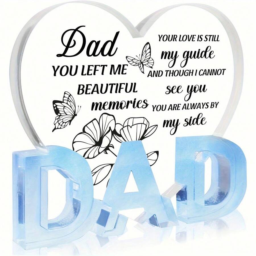 1pc Best Father Gifts From Daughter Son, Acrylic Heart Plaque Gifts Thank You Gifts For Birthday Christmas Thanksgiving Fathers Day Present Gifts Motivational Quotes Plaques Office Decor For Dad Men