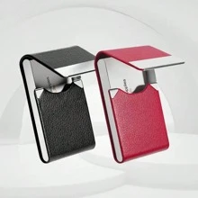 1pc Business Card Holder, PU Leather Business Card Case Pocket Card Holders For Men Or Women, Metal Slim Name Card Holder With Magnetic Closure Back To School