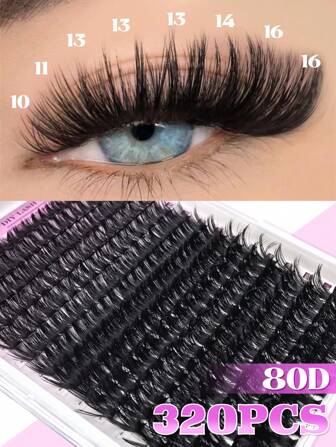 320PCS Individual Lash Clusters 80D D Curl 9-16mm DIY Lash Clusters Extra Thick&Dramatic Volume&Fluffy&Ultra Light&Super Soft Reusable False Eyelash Extension Kit For Self Use At Home Or On-The-Go For Daily Life&Wedding&Dating&Party&Music Festival&Halloween Lash Clusters, Eyelash Clusters, Individual Eyelashes, Lashes, Fake Lashes