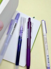 4 支勃艮第中性笔，高美感备忘录、涂鸦、绘画、学生日记笔、学校用品、返校