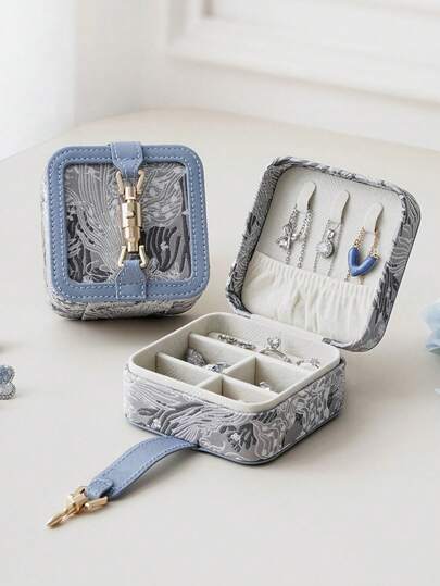 CASEGRACE 1pc High-Quality French Floral Print Leather Jewelry Box In PINK/Blue, Adorned With A Metal Lock Clasp. Jewelry Travel Case For Pearls Rings, Earrings, Necklaces, Bracelets, Other Jewelry Items- Jewelry Organizer For Women And Girls . With Its Gentle Colors, It Is Perfect For Organizing Wedding Accessories, Serving As Wedding Decor And Bridesmaid Gift. Christmas Gifts For Girlfriends, Etc. A Top Choice For Home Decor, Party Decorations, And Birthday Embellishments. Back To School