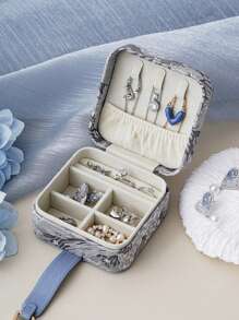 CASEGRACE 1pc High-Quality French Floral Print Leather Jewelry Box In PINK/Blue, Adorned With A Metal Lock Clasp. Jewelry Travel Case For Pearls Rings, Earrings, Necklaces, Bracelets, Other Jewelry Items- Jewelry Organizer For Women And Girls . With Its Gentle Colors, It Is Perfect For Organizing Wedding Accessories, Serving As Wedding Decor And Bridesmaid Gift. Christmas Gifts For Girlfriends, Etc. A Top Choice For Home Decor, Party Decorations, And Birthday Embellishments. Back To School