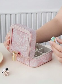 CASEGRACE 1pc High-Quality French Floral Print Leather Jewelry Box In PINK/Blue, Adorned With A Metal Lock Clasp. Jewelry Travel Case For Pearls Rings, Earrings, Necklaces, Bracelets, Other Jewelry Items- Jewelry Organizer For Women And Girls . With Its Gentle Colors, It Is Perfect For Organizing Wedding Accessories, Serving As Wedding Decor And Bridesmaid Gift. Christmas Gifts For Girlfriends, Etc. A Top Choice For Home Decor, Party Decorations, And Birthday Embellishments. Back To School