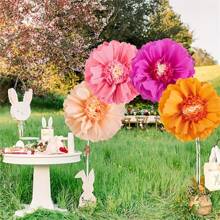 4 件套 20 英寸桃色和橙色派对装饰巨型纸花，婚礼和生日派对装饰，圣诞节 - 4件桃橙色套裝 - 查看 2