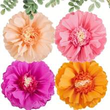 4 件套 20 英寸桃色和橙色派对装饰巨型纸花，婚礼和生日派对装饰，圣诞节 - 4件桃橙色套裝 - 查看 4