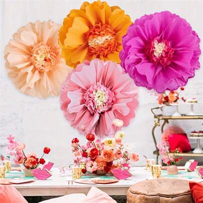 4 件套 20 英寸桃色和橙色派对装饰巨型纸花，婚礼和生日派对装饰，圣诞节