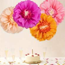 4 件套 20 英寸桃色和橙色派对装饰巨型纸花，婚礼和生日派对装饰，圣诞节 - 4件桃橙色套裝 - 查看 5